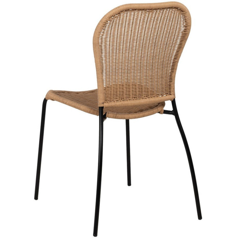 Chaise de jardin vintage en Rotin polyéthylène Naturel Tressé Métal Noir Denia (Lot de 2) - 3