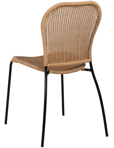 Chaise de jardin vintage en Rotin polyéthylène Naturel Tressé Métal Noir Denia (Lot de 2) - 3