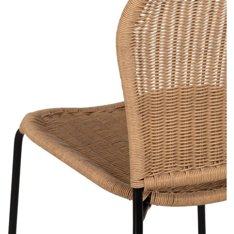 Chaise de jardin vintage en Rotin polyéthylène Naturel Tressé Métal Noir Denia (Lot de 2) - 8