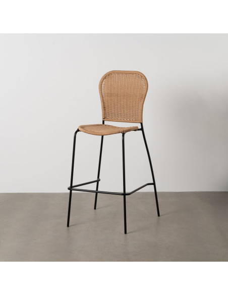 Tabouret de bar extérieur vintage en Rotin polyéthylène Naturel Tressé Métal Noir Evar (Lot de 2) - 2