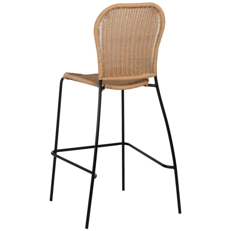 Tabouret de bar extérieur vintage en Rotin polyéthylène Naturel Tressé Métal Noir Evar (Lot de 2) - 3