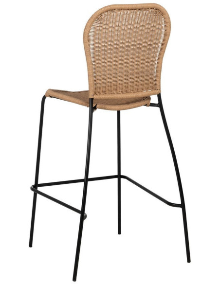 Tabouret de bar extérieur vintage en Rotin polyéthylène Naturel Tressé Métal Noir Evar (Lot de 2) - 3