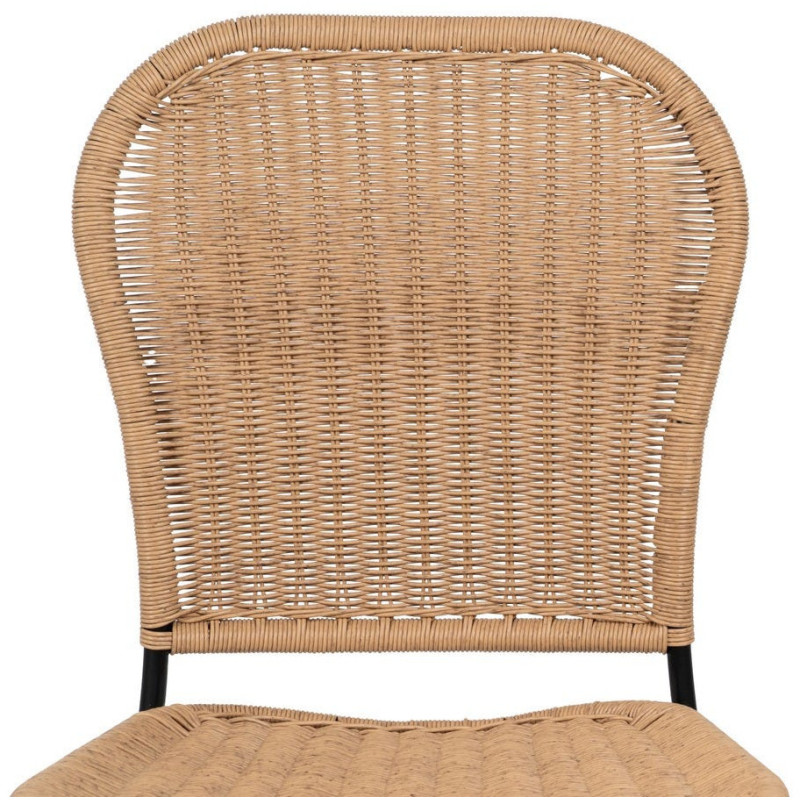 Tabouret de bar extérieur vintage en Rotin polyéthylène Naturel Tressé Métal Noir Evar (Lot de 2) - 4