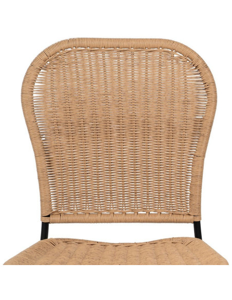 Tabouret de bar extérieur vintage en Rotin polyéthylène Naturel Tressé Métal Noir Evar (Lot de 2) - 4