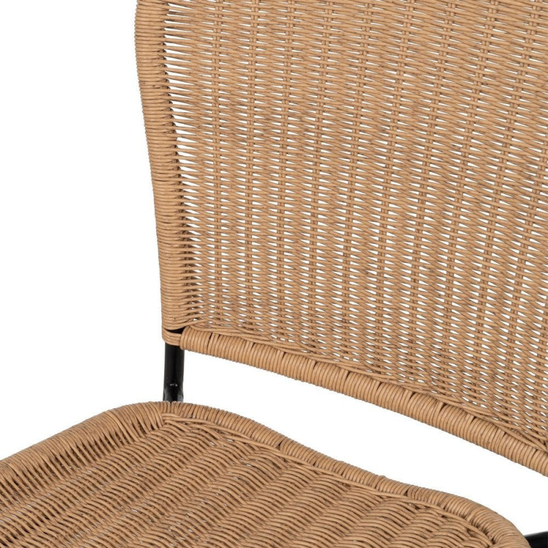 Tabouret de bar extérieur vintage en Rotin polyéthylène Naturel Tressé Métal Noir Evar (Lot de 2) - 5