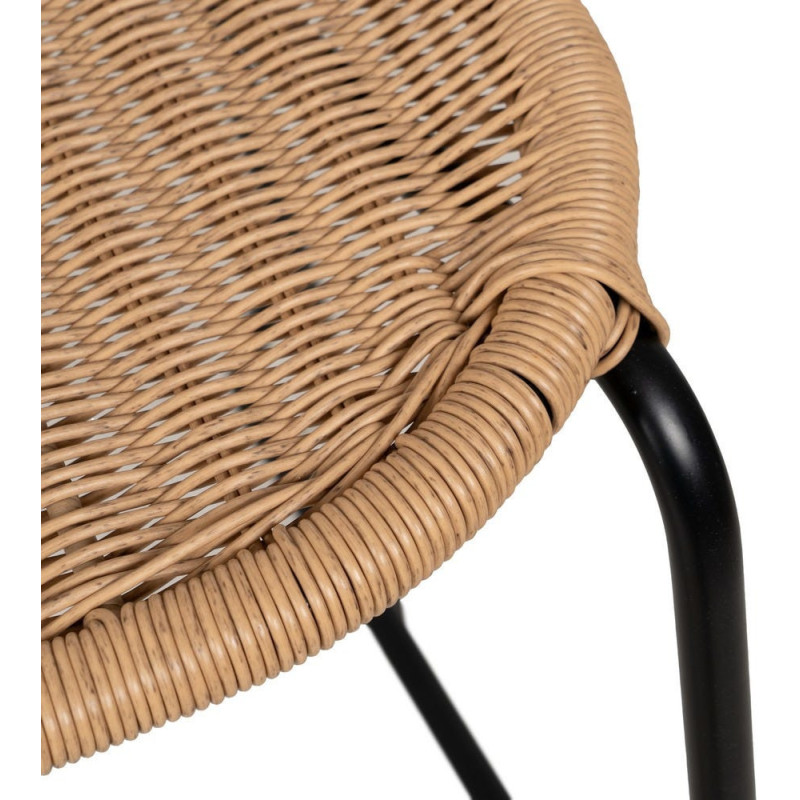 Tabouret de bar extérieur vintage en Rotin polyéthylène Naturel Tressé Métal Noir Evar (Lot de 2) - 7