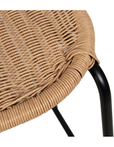 Tabouret de bar extérieur vintage en Rotin polyéthylène Naturel Tressé Métal Noir Evar (Lot de 2) - 7