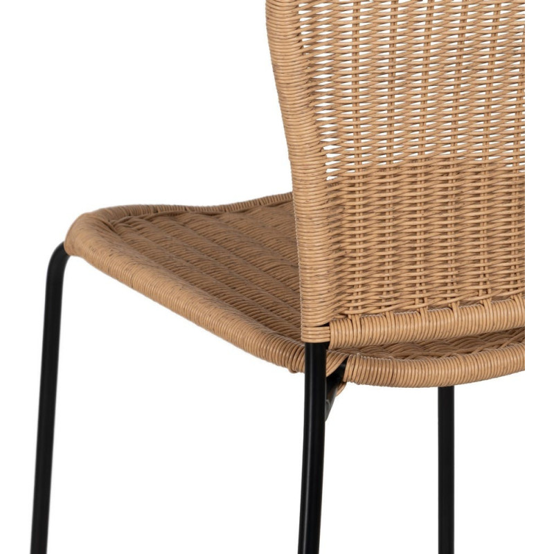 Tabouret de bar extérieur vintage en Rotin polyéthylène Naturel Tressé Métal Noir Evar (Lot de 2) - 8