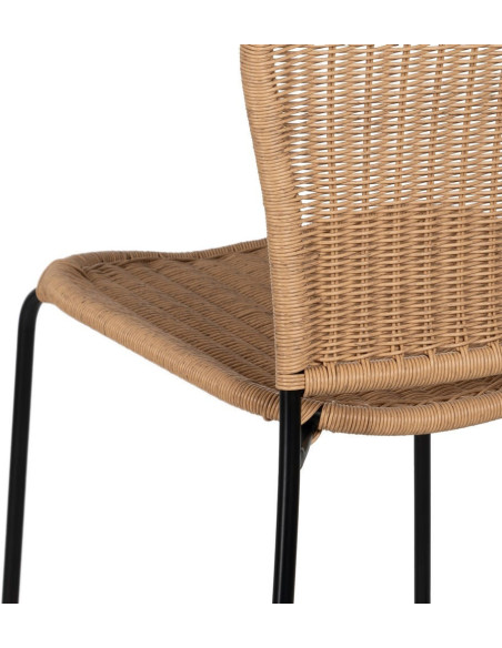 Tabouret de bar extérieur vintage en Rotin polyéthylène Naturel Tressé Métal Noir Evar (Lot de 2) - 8