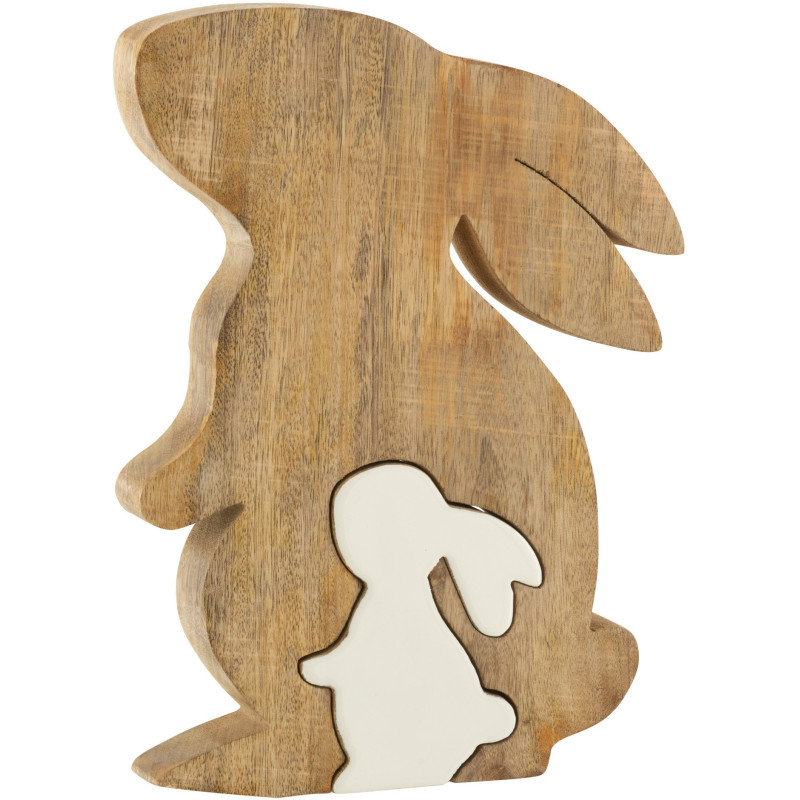 Objet déco à poser Lapins Hauteur 30 cm en Bois de manguier Naturel Blanc Kasen - 1
