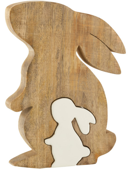 Objet déco à poser Lapins Hauteur 30 cm en Bois de manguier Naturel Blanc Kasen - 1