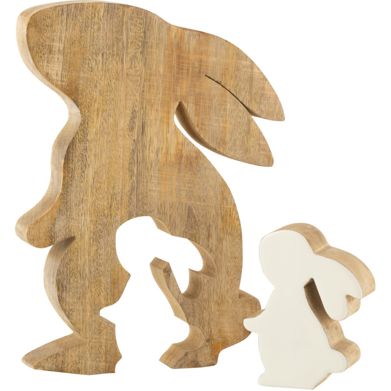 Objet déco à poser Lapins Hauteur 30 cm en Bois de manguier Naturel Blanc Kasen - 2