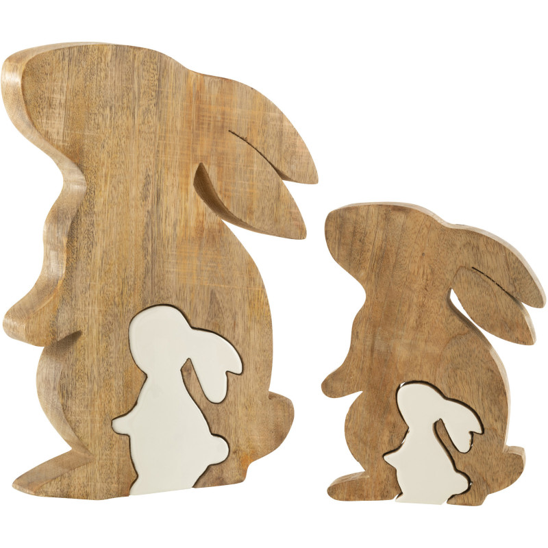 Objet déco à poser Lapins Hauteur 30 cm en Bois de manguier Naturel Blanc Kasen - 3