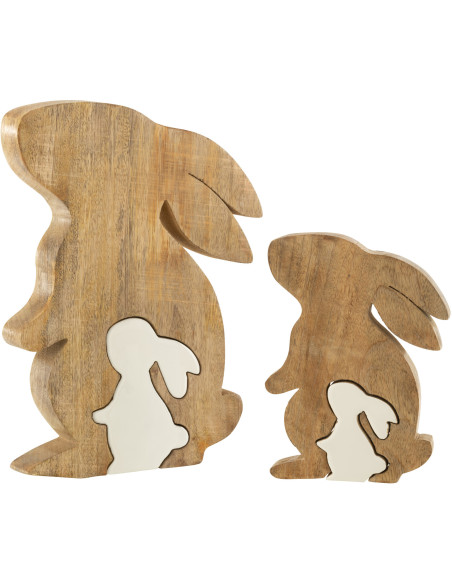Objet déco à poser Lapins Hauteur 30 cm en Bois de manguier Naturel Blanc Kasen - 3