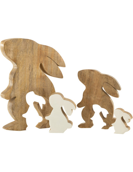 Objet déco à poser Lapins Hauteur 30 cm en Bois de manguier Naturel Blanc Kasen - 4