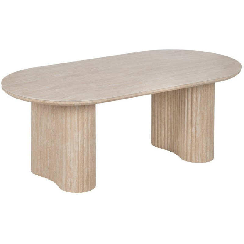 Table basse moderne chic Ovale en Pierre frittée Bois MDF Papier Beige Hania - 1