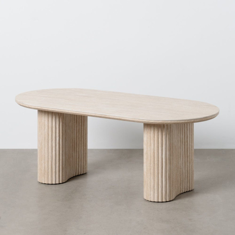 Table basse moderne chic Ovale en Pierre frittée Bois MDF Papier Beige Hania - 8