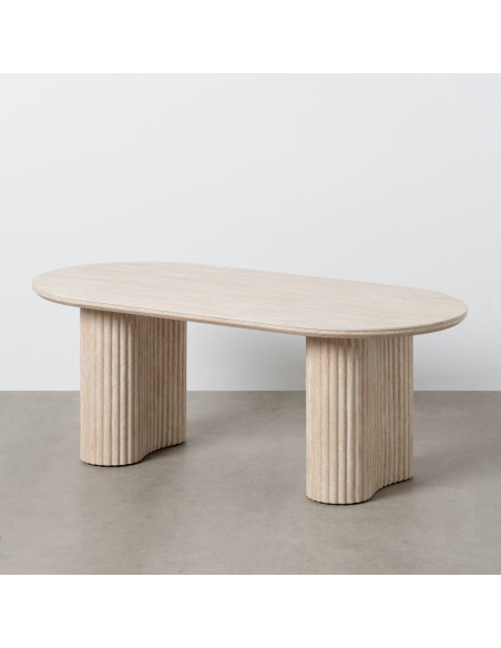 Table basse moderne chic Ovale en Pierre frittée Bois MDF Papier Beige Hania - 8