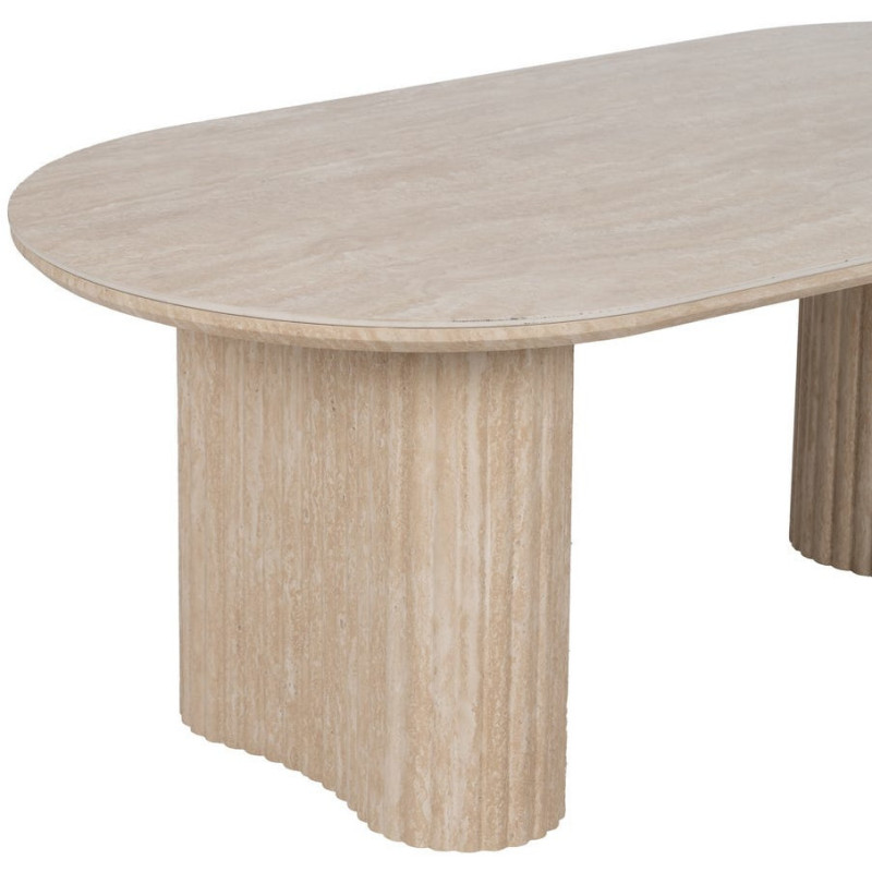 Table basse moderne chic Ovale en Pierre frittée Bois MDF Papier Beige Hania - 4