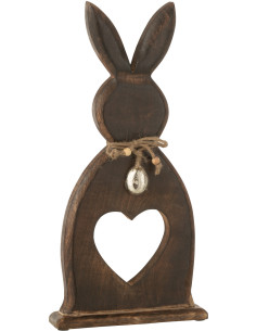 Objet déco à poser Lapin Coeur Hauteur 40 cm en Bois de manguier Marron foncé Daxton - 1