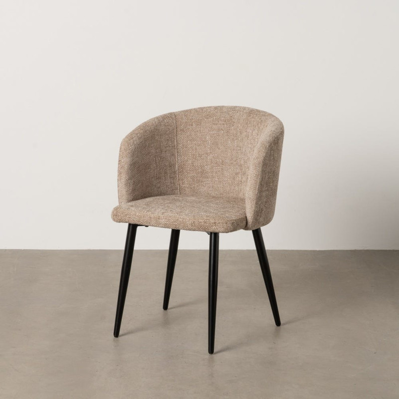 Fauteuil de table moderne en Tissu Beige Métal Noir Mateo (Lot de 2) - 2