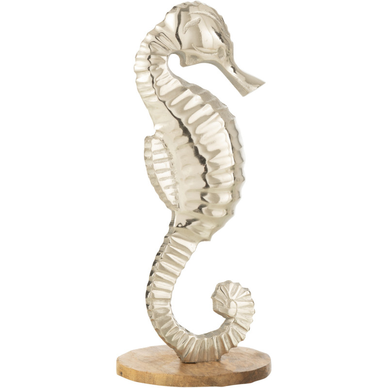 Objet déco à poser Hippocampe Hauteur 30 cm en Métal Argenté Bois Naturel Rikki - 1