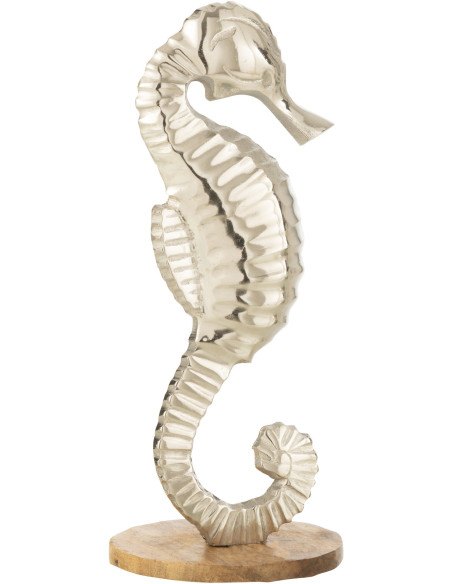 Objet déco à poser Hippocampe Hauteur 30 cm en Métal Argenté Bois Naturel Rikki - 1