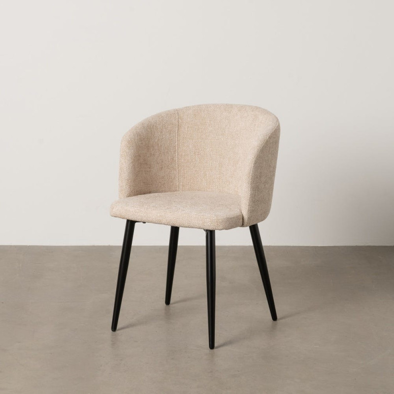 Fauteuil de table moderne en Tissu Blanc crème Métal Noir Mateo (Lot de 2) - 2