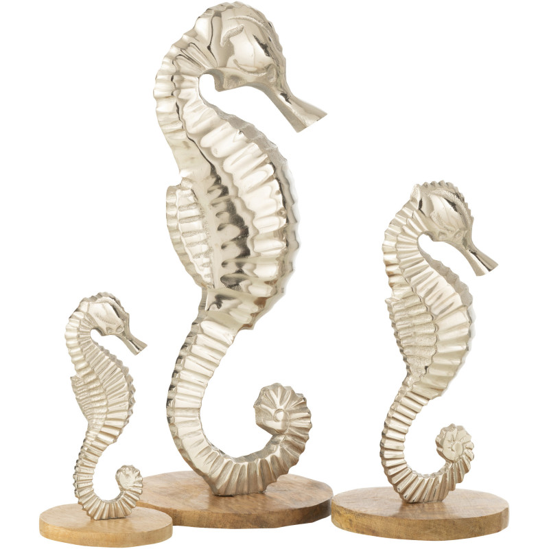 Objet déco à poser Hippocampe Hauteur 30 cm en Métal Argenté Bois Naturel Rikki - 2