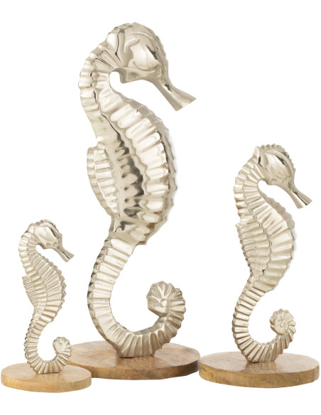Objet déco à poser Hippocampe Hauteur 30 cm en Métal Argenté Bois Naturel Rikki - 2