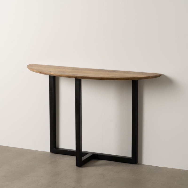 Console moderne Demi lune en Bois de manguier Miel Métal Noir Idalia - 6