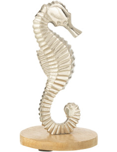 Objet déco à poser Hippocampe Hauteur 15 cm en Métal Argenté Bois Naturel Rikki - 1