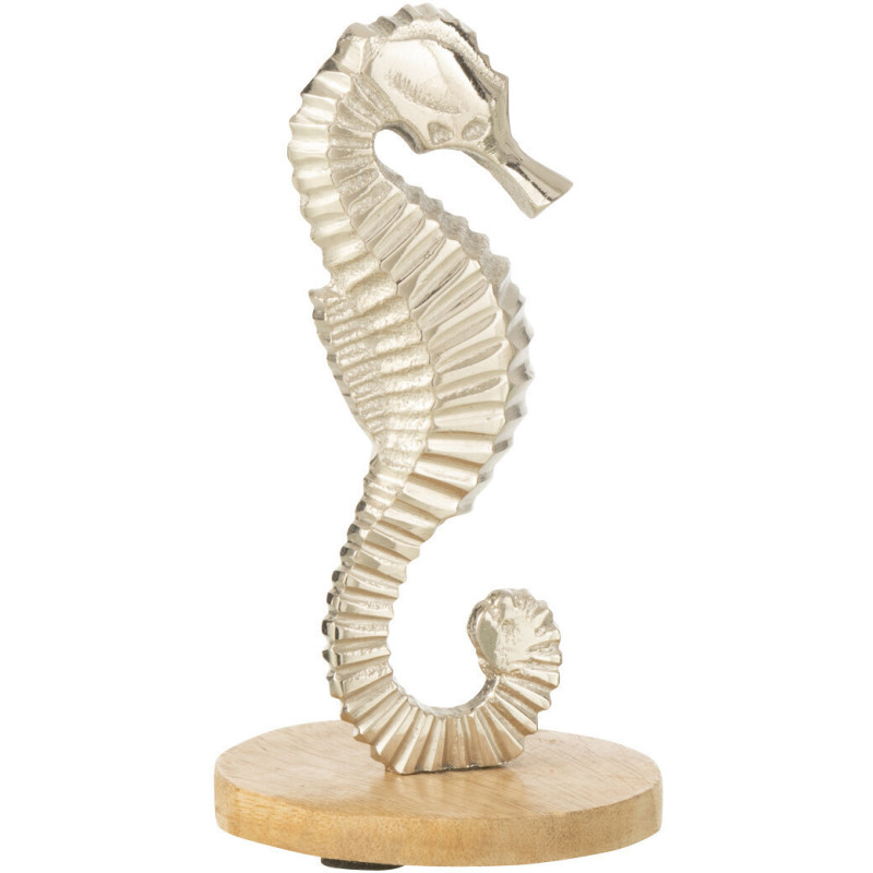 Objet déco à poser Hippocampe Hauteur 15 cm en Métal Argenté Bois Naturel Rikki - 1