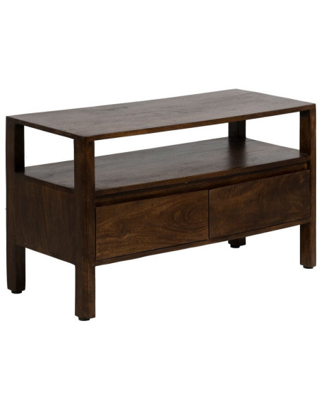 Meuble télé moderne 2 tiroirs 1 étagère en Bois de manguier Marron foncé Kurt - 1