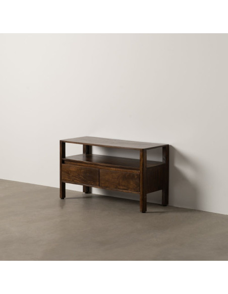 Meuble télé moderne 2 tiroirs 1 étagère en Bois de manguier Marron foncé Kurt - 2