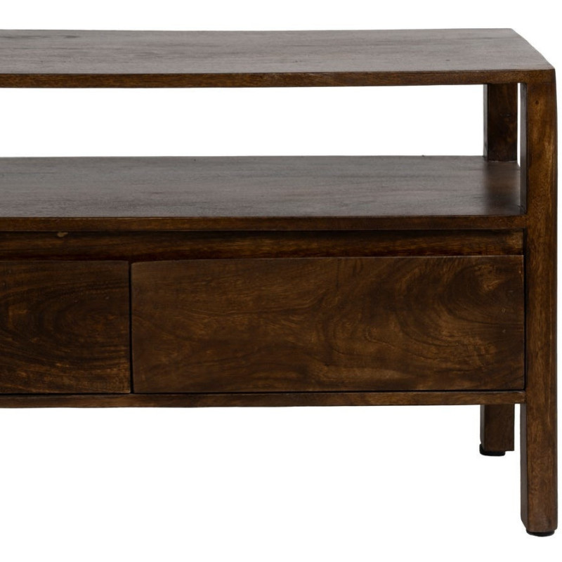 Meuble télé moderne 2 tiroirs 1 étagère en Bois de manguier Marron foncé Kurt - 4