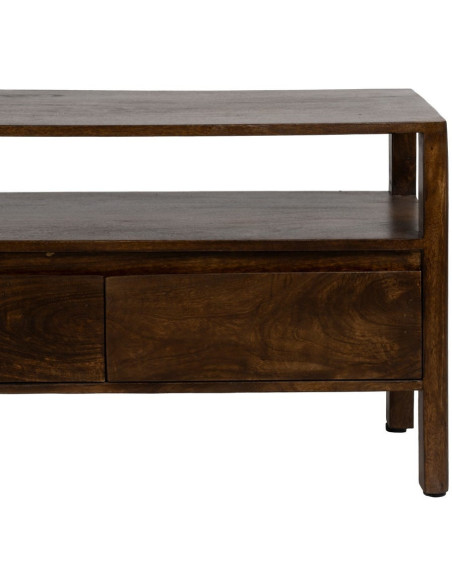 Meuble télé moderne 2 tiroirs 1 étagère en Bois de manguier Marron foncé Kurt - 4