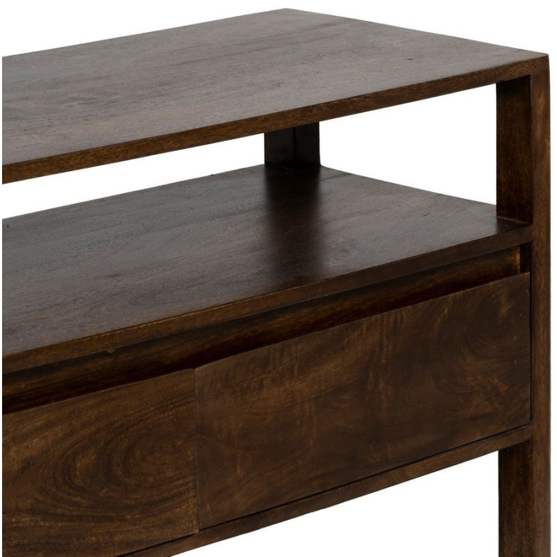 Meuble télé moderne 2 tiroirs 1 étagère en Bois de manguier Marron foncé Kurt - 6