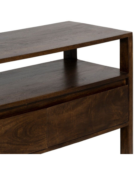 Meuble télé moderne 2 tiroirs 1 étagère en Bois de manguier Marron foncé Kurt - 6