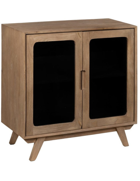 Petit Buffet moderne Bas 2 portes en Bois de manguier Naturel Verre Noir Semi transparent Burnie - 1