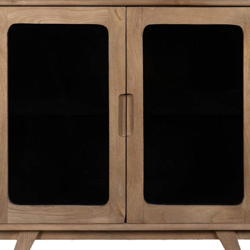 Petit Buffet moderne Bas 2 portes en Bois de manguier Naturel Verre Noir Semi transparent Burnie - 3