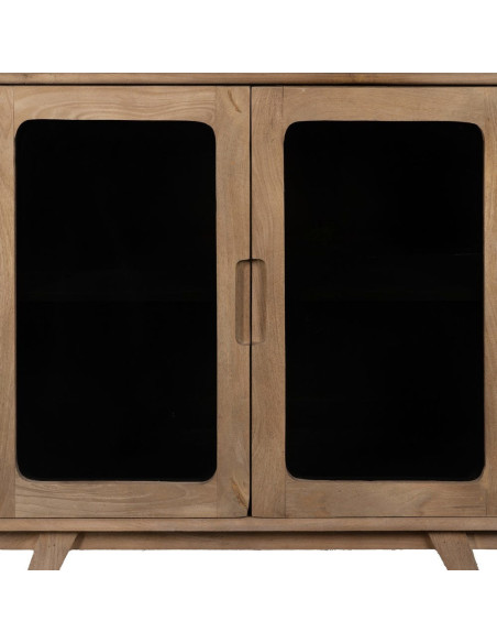 Petit Buffet moderne Bas 2 portes en Bois de manguier Naturel Verre Noir Semi transparent Burnie - 3