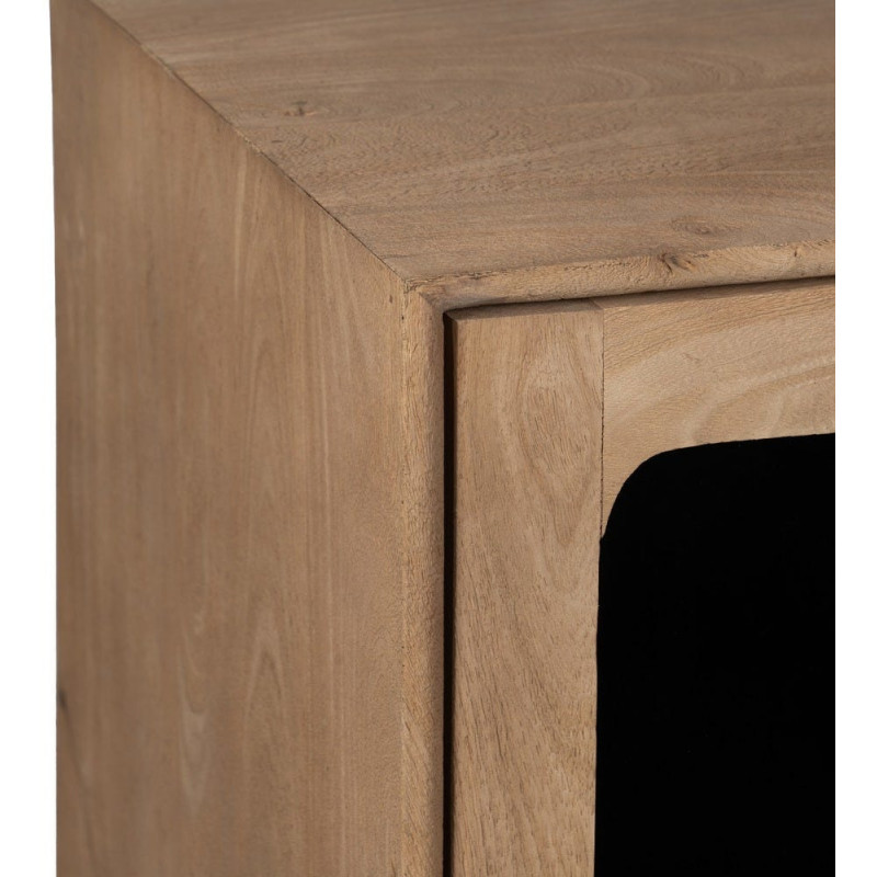 Petit Buffet moderne Bas 2 portes en Bois de manguier Naturel Verre Noir Semi transparent Burnie - 4