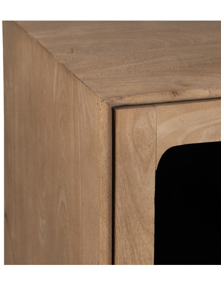 Petit Buffet moderne Bas 2 portes en Bois de manguier Naturel Verre Noir Semi transparent Burnie - 4