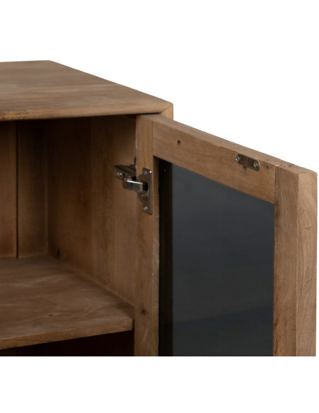 Petit Buffet moderne Bas 2 portes en Bois de manguier Naturel Verre Noir Semi transparent Burnie - 5