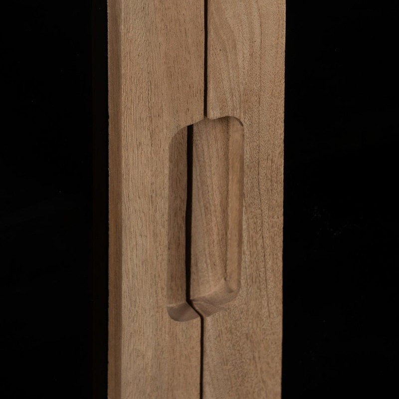 Petit Buffet moderne Bas 2 portes en Bois de manguier Naturel Verre Noir Semi transparent Burnie - 6