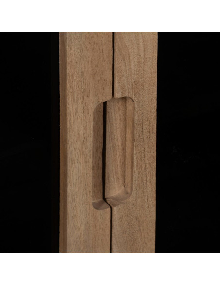 Petit Buffet moderne Bas 2 portes en Bois de manguier Naturel Verre Noir Semi transparent Burnie - 6