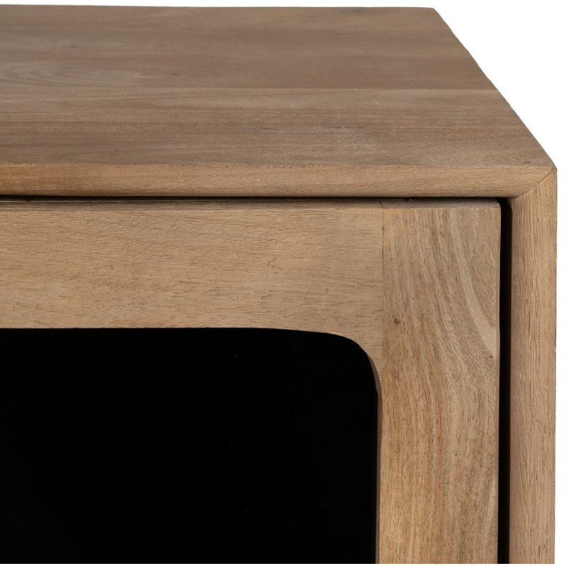 Petit Buffet moderne Bas 2 portes en Bois de manguier Naturel Verre Noir Semi transparent Burnie - 7