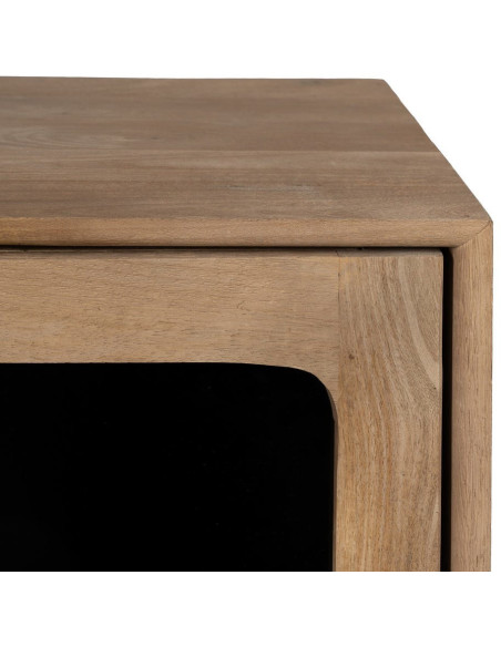 Petit Buffet moderne Bas 2 portes en Bois de manguier Naturel Verre Noir Semi transparent Burnie - 7