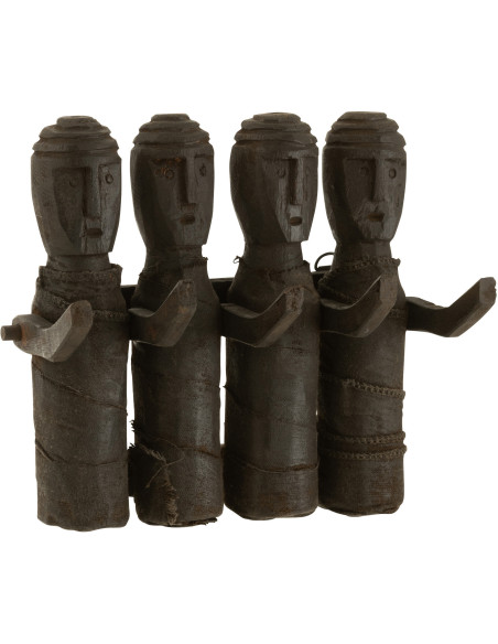 Patère murale 5 crochets Personnages abstraits en Bois Noir Aura - 1